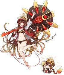 Rule 34 | 1boy, 1girl, bikini, black bikini, breasts, brother and sister, crest, family crest, fate/grand order, fate (series), fiery hair, guitar, hair between eyes, hat, headphones, headphones around neck, highres, hip bones, holding, holding guitar, holding instrument, instrument, jacket, letterman jacket, long hair, long sleeves, low ponytail, medium breasts, midriff, military hat, navel, oda nobukatsu (fate), oda nobunaga (fate), oda nobunaga (swimsuit berserker) (fate), oda uri, open clothes, open jacket, open mouth, peaked cap, shako cap, siblings, sidelocks, simple background, smile, swimsuit, trap, twitter username, very long hair, white background, yui (tamagohan)