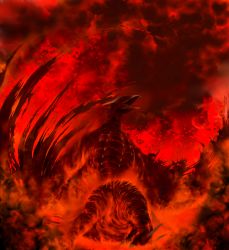 Rule 34 | barabaraba, burning, couple, dying, eruption, fire, godzilla (series), kaijuu, lava, monster, mount aso, pterosaur, real world location, red theme, rodan, rodan (film), smoke, solo, toho, volcano