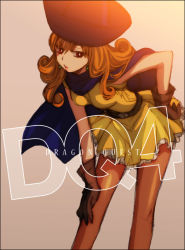 Rule 34 | 1girl, alena (dq4), breasts, brown hair, cape, chunsoft, dragon quest, dragon quest iv, dress, earrings, enix, female focus, gloves, gradient background, harumi chihiro, hat, jewelry, long hair, pantyhose, solo
