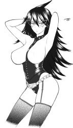 Rule 34 | 10s, 1girl, armpits, arms up, belt, belt buckle, between breasts, bodysuit, boku no hero academia, breastless clothes, breasts, buckle, collar, covered erect nipples, cropped legs, cuffs, dominatrix, domino mask, garter straps, glasses, greyscale, hair between eyes, handcuffs, hands in hair, highleg, highres, large breasts, leotard, long hair, looking at viewer, mask, midnight (boku no hero academia), mole, mole under eye, monochrome, parted lips, skin tight, solo, spiked hair, st.germain-sal, standing, studded collar, thighhighs, underbust, very long hair