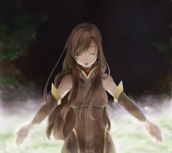 Rule 34 | 00s, 1girl, bad id, bad pixiv id, brown hair, closed eyes, gloves, horey, long hair, outstretched arms, solo, spread arms, tales of (series), tales of the abyss, tear grants