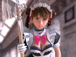 Rule 34 | 1girl, 3d, bow, breasts, brown hair, choker, gloves, incise soul, lace, m-rs, maid, mop, ribbon, rukia (incise soul), solo