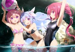 Rule 34 | 10s, 5girls, :d, ;d, abyssal ship, ahoge, alternate costume, armpits, arms up, ball, beachball, bikini, black bikini, black one-piece swimsuit, blonde hair, blush, book, breasts, chibi, cleavage, covered navel, day, fang, front-tie top, glasses, goribote, hair ribbon, hands on another&#039;s shoulders, highleg, highleg swimsuit, i-168 (kancolle), i-19 (kancolle), i-58 (kancolle), i-8 (kancolle), kantai collection, large breasts, light smile, long hair, multiple girls, navel, one-piece swimsuit, one eye closed, open mouth, partially submerged, pink eyes, pink hair, ponytail, red eyes, red hair, ribbon, shiny clothes, short hair, side-tie bikini bottom, smile, star-shaped pupils, star (symbol), sunglasses, swimsuit, symbol-shaped pupils, water, wo-class aircraft carrier