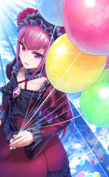 Rule 34 | 1girl, balloon, black bow, black hairband, blue sky, bow, bowtie, brooch, cloud, cloudy sky, dark cure (yes! precure 5), dark dream, day, dress, expressionless, eyeshadow, flower, from above, gothic lolita, hair flower, hair ornament, hairband, highres, holding, holding balloon, itou shin&#039;ichi, jewelry, lipstick, lolita fashion, lolita hairband, long hair, looking at viewer, makeup, nail polish, pink eyes, pink hair, pink nails, precure, purple eyeshadow, purple lips, red dress, reflection, sky, solo, stairs, upper body, yes! precure 5