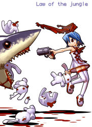 Rule 34 | 1girl, rabbit, gun, highres, matsuda (mazda), original, pleinair, same-san, shark, stuffed animal, stuffed toy, thighhighs, usagi-san, weapon