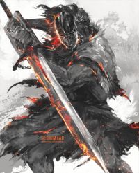 Rule 34 | 1other, covered face, dark souls (series), dark souls ii, facing viewer, fighting stance, helmet, highres, holding, holding sword, holding weapon, looking at viewer, lost sinner, reverse grip, shimhaq, solo, standing, stocks, sword, weapon