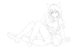 1girl absurdres animal_ears ashuku eila_ilmatar_juutilainen female_focus greyscale highres lineart maid mary_janes monochrome panties shoes smile solo strike_witches tail thighhighs underwear world_witches_series