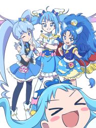 Rule 34 | &gt; &lt;, 4girls, animal ears, blue choker, blue eyes, blue gloves, blue hair, blue skirt, brooch, bubble skirt, cape, choker, crown, cure gelato, cure marine, cure princess, cure sky, detached sleeves, food, gloves, hair ornament, happinesscharge precure!, heart, heart brooch, heart hair ornament, heartcatch precure!, highres, hirogaru sky! precure, ice cream, jewelry, kirakira precure a la mode, kurumi erika, lion, lion ears, lion tail, long hair, magical girl, mihikure06, mini crown, multiple girls, open mouth, pleated skirt, precure, puffy detached sleeves, puffy sleeves, shirayuki hime, shirt, simple background, skirt, sleeveless, sleeveless shirt, smile, sora harewataru, tail, tategami aoi, twintails, two-sided cape, two-sided fabric, very long hair, vest, white background, wing hair ornament