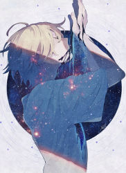 Rule 34 | 1boy, aky ami, blonde hair, closed eyes, highres, male focus, original, pale skin, profile, sky, solo, star (sky), star (symbol), starry background, starry sky, white background