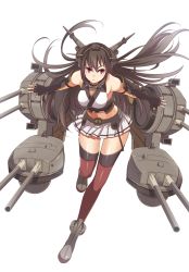 Rule 34 | 10s, 1girl, bad id, bad pixiv id, bare shoulders, black hair, breasts, elbow gloves, gloves, headgear, kantai collection, long hair, mecha musume, nagato (kancolle), personification, red eyes, simple background, solo, thighhighs, white background, yukko0930