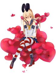 Rule 34 | 10s, bad id, bad twitter id, blonde hair, elbow gloves, gloves, hairband, heart, kantai collection, long hair, shimakaze (kancolle), sitting, solo, striped clothes, striped thighhighs, thighhighs, youmak