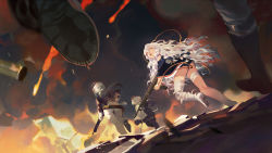 Rule 34 | 3girls, ahoge, ammunition belt, ass, assault rifle, automatic rifle, bandaged leg, bandaged neck, bandages, beret, blood, blue eyes, boots, cape, character request, clothing cutout, cloud, cloudy sky, dirty, dirty feet, dress, floating hair, full body, girls&#039; frontline, gloves, grey hair, gun, hair between eyes, hat, holding, holding gun, holding weapon, intravenous drip, jacket, lee-enfield (girls&#039; frontline), long hair, long sleeves, looking back, low ponytail, multiple girls, no shoes, open mouth, panties, pants, rei (sanbonzakura), ribeyrolles (girls&#039; frontline), ribeyrolles 1918, rifle, running, shell casing, shoulder cutout, skindentation, sky, thighs, underwear, very long hair, wavy hair, weapon, white gloves, white hair, white pants, wide sleeves