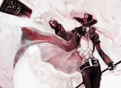Rule 34 | arc system works, coat, foreshortening, guilty gear, hat, illustica phantom, johnny (guilty gear), male focus, monochrome, red theme, solo, sunglasses