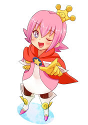 Rule 34 | 1boy, blue eyes, blush, boots, crown, full body, gloves, hair between eyes, koriina, male focus, ocean prince, one eye closed, open mouth, pink hair, prince, puyopuyo, salde canarl shellbrick iii, simple background, solo, white background, yellow gloves