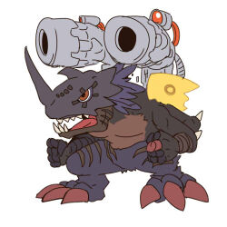 Rule 34 | cannon, claws, digimon, digimon (creature), horns, lowres, millenniumon, red eyes, solo