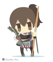 Rule 34 | 10s, 1girl, bad id, bad pixiv id, bow (weapon), brown eyes, brown hair, chameleon man (three), chibi, flat color, kaga (kancolle), kantai collection, no lineart, short hair, side ponytail, solo, weapon