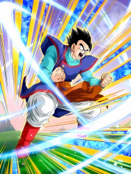 Rule 34 | absurdres, aura, black eyes, black hair, dokkan battle, dragon ball, energy, highres, muscular, muscular male, potential unleashed, powering up, screaming, son gohan, tagme