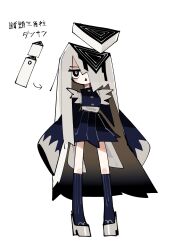 Rule 34 | 1girl, absurdres, adpx, arms at sides, arrow (symbol), black eyes, black hair, black mouth, blue dress, blue socks, blush, brown hair, buttons, colored inner hair, commentary, cross-section, dress, full body, gradient hair, grey footwear, grey hair, grey sash, hair over one eye, highres, jitome, kneehighs, long hair, long sleeves, looking at viewer, multicolored hair, one eye covered, open mouth, original, pigeon-toed, platform footwear, platform heels, pleated dress, reference inset, ringed eyes, sanpaku, short dress, simple background, single sidelock, sleeves past fingers, sleeves past wrists, socks, solo, standing, straight-on, striped clothes, striped socks, translation request, triangle, triangle mouth, two-tone eyes, vertical-striped clothes, vertical-striped socks, very long hair, white background, white eyes