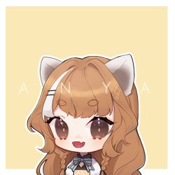 Rule 34 | 1girl, animal ears, anya pandaria, atelier live, brown eyes, character name, chibi, commentary, english commentary, fang, looking at viewer, lowres, open mouth, orange hair, solo, virtual youtuber, yueko (jiayue wu)