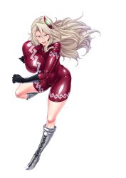 Rule 34 | 00s, 1girl, blonde hair, blue eyes, bodysuit, breasts, eliza perlman, female focus, full body, highres, huge breasts, kangoku academia, kangoku senkan, latex, latex suit, lilith-soft, long hair, looking at viewer, parted lips, prison academia, shiny skin, sian, silver hair, smile, solo, standing, transparent background