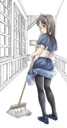 Rule 34 | 1girl, lowres, maid, mokyu tasuku, mokyusuke, mop, pantyhose, solo