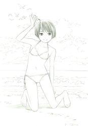 Rule 34 | 1girl, bikini, monochrome, original, short hair, sketch, solo, swimsuit, traditional media, yoshitomi akihito