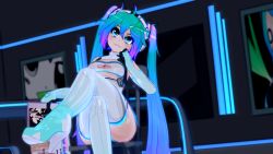 Rule 34 | 1girl, 3d, :3, aqua hair, arm rest, ass, blue eyes, bodysuit, boots, breasts, covered erect nipples, crossed legs, daydream, female focus, goodsmile company, gradient hair, gs-mantis, hair ornament, hatsune miku, heart, heart-shaped pupils, high heel boots, high heels, highres, long hair, looking at viewer, looking away, multicolored hair, nipples, open clothes, open mouth, racing miku, see-through, shiny skin, sitting, smile, smirk, solo, symbol-shaped pupils, tattoo, teeth, thigh boots, thighs, tongue, twintails, underwear, very long hair, vocaloid, white bodysuit, white legwear, wide hips
