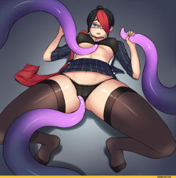 Rule 34 | 1girl, clothes grab, clothes pull, fiora (league of legends), glasses, handjob, headmistress fiora, imminent penetration, monster, navel, panties, pussy, solo, spread legs, tentacles, underwear, vel&#039;koz