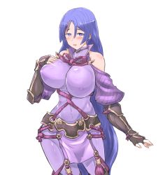 Rule 34 | 1girl, bare shoulders, blush, bodysuit, breasts, clothing cutout, covered navel, depo (typebaby505), fate/grand order, fate (series), fingerless gloves, gloves, large breasts, long hair, looking at viewer, minamoto no raikou (fate), open mouth, purple eyes, purple hair, shoulder cutout, smile, solo, very long hair