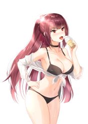 Rule 34 | 1girl, armpits, bad id, bad pixiv id, bikini, black bikini, bow, breasts, choker, cleavage, food, girls&#039; frontline, hair bow, hand on own hip, hip focus, ice cream, large breasts, long hair, navel, red bow, red eyes, red hair, solo, sugarv, sweat, swimsuit, thighs, tongue, wa2000 (girls&#039; frontline)