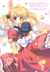 Rule 34 | 1girl, blonde hair, brown eyes, dress, frilled dress, frills, highres, layered sleeves, long sleeves, looking at viewer, mikeou, patricia (princess maker 4), pink chuchu, princess maker (series), princess maker 4, puffy short sleeves, puffy sleeves, red dress, short hair, short over long sleeves, short sleeves, solo, star (symbol), tropical honey, twintails