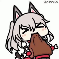Rule 34 | &gt; &lt;, 1girl, animal ears, animated, animated gif, azur lane, food, lowres, meat, seseren, tail, wolf ears, wolf girl, wolf tail, yuudachi (azur lane)