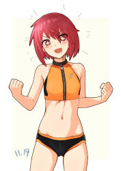 Rule 34 | + +, 1girl, absurdres, alice gear aegis, clenched hands, crop top, drooling, flat chest, groin, highres, himukai rin, micro shorts, mutsumura ryuuichi, navel, open mouth, purple eyes, red hair, saliva, short hair, shorts, solo
