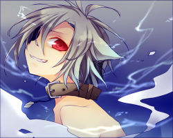 Rule 34 | androgynous, animal ears, collar, gender request, gradient background, grey hair, kuroi (liar-player), original, red eyes, short hair, solo, upper body