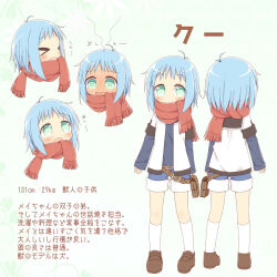 Rule 34 | &gt; &lt;, 1boy, ayanepuna, belt, belt buckle, blue hair, blue shirt, blue shorts, blush, brown belt, brown footwear, buckle, character name, character sheet, closed eyes, closed mouth, full-face blush, green background, green eyes, kneehighs, kuu (ayanepuna), layered sleeves, loafers, long sleeves, male focus, multiple views, open mouth, original, red scarf, scarf, shirt, shoes, short over long sleeves, short shorts, short sleeves, shorts, sleeves past wrists, smile, socks, steam, sweat, translation request, wavy mouth, white socks
