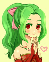 Rule 34 | 1990s (style), 1girl, bow, final fantasy, final fantasy vi, green hair, heart, pink bow, ponytail, red eyes, retro artstyle, shio (orange lounge), simple background, solo, tina branford