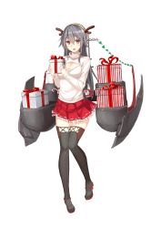 Rule 34 | 10s, 1girl, absurdres, alternate costume, antlers, black footwear, black hair, black thighhighs, blush, boots, breasts, candy, candy cane, cleavage, cleavage cutout, clothing cutout, food, full body, gift, hair ornament, hairband, hairclip, haruna (kancolle), highres, horns, kantai collection, large breasts, long hair, machinery, meme attire, miniskirt, open-chest sweater, open mouth, red eyes, skirt, solo, standing, sweater, thigh boots, thighhighs, transparent background, white background, zettai ryouiki, zi se