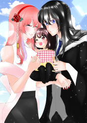 Rule 34 | absurdres, black hair, blush, highres, if they mated, long hair, original, pink hair, smile, wife and wife, yuri