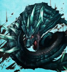 Rule 34 | abyssal lagiacrus, capcom, claws, glowing, glowing eyes, horns, monster, monster hunter (series), monster hunter 3 g, no humans, red eyes, scales, solo, teeth, tongue