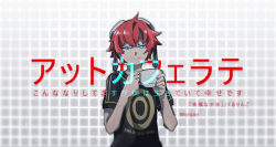 Rule 34 | 1boy, aiba takumi, blue eyes, cup, digimon, male focus, red eyes, smile, solo
