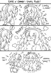 Rule 34 | 2girls, ?, blush, comic, crossover, english text, fang, gambier bay (kancolle), girls&#039; frontline, greyscale, guin guin, hairband, kantai collection, long hair, messy hair, monochrome, multiple girls, s.a.t.8 (girls&#039; frontline), static electricity, twintails, uniform