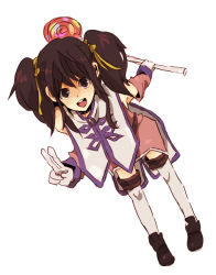 Rule 34 | 00s, anise tatlin, black hair, brown eyes, candy, food, gloves, lollipop, ribbon, smile, solo, swirl lollipop, tales of (series), tales of the abyss, twintails