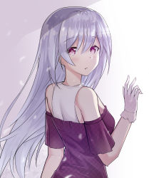 Rule 34 | 1girl, bad id, bad pixiv id, bare shoulders, blush, breasts, commentary request, frown, gloves, grey eyes, highres, long hair, looking at viewer, medium breasts, nagisa (cxcx5235), off-shoulder shirt, off shoulder, original, shirt, solo, white gloves, white hair, white shirt