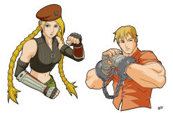 Rule 34 | belt, beret, blonde hair, cammy white, capcom, cody travers, cuffs, final fight, gloves, handcuffs, hat, long hair, navel, pants, scar, short hair, smile, street fighter, taped fist