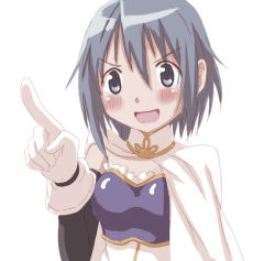 Rule 34 | 10s, 1girl, armband, bad id, bad pixiv id, blue eyes, blue hair, cape, gloves, gonzaburou, lowres, magical girl, mahou shoujo madoka magica, matching hair/eyes, miki sayaka, open mouth, pointing, short hair, simple background, smile, solo, white background