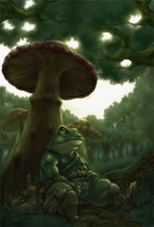 Rule 34 | 1990s (style), chrono (series), chrono trigger, forest, frog, frog (chrono trigger), mushroom, nature, outdoors, retro artstyle, scenery, solo