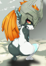 Rule 34 | 1girl, anus, ass, back, bad id, bad pixiv id, j7w, long hair, looking at viewer, midna, nintendo, red eyes, red hair, solo, squatting, the legend of zelda, the legend of zelda: twilight princess, uncensored