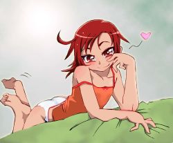 Rule 34 | 1girl, ass, blush, commentary request, graphite (medium), heart, hino akane (smile precure!), looking at viewer, millipen (medium), onnaski, panties, precure, red eyes, red hair, short hair, smile, smile precure!, solo, traditional media, underwear, white panties