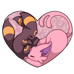 absurdres animal animal_focus blush closed_eyes creatures_(company) espeon forehead_jewel game_freak gen_2_pokemon heart highres nintendo no_humans pokemon pokemon_(creature) sevi_(seviyummy) sleeping umbreon