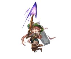 Rule 34 | 10s, 1girl, boots, crying, earrings, closed eyes, full body, gloves, granblue fantasy, gun, harvin, harvin, hat, jewelry, long hair, low twintails, ludmila (granblue fantasy), minaba hideo, official art, open mouth, red hair, rifle, solo, teeth, transparent background, twintails, weapon